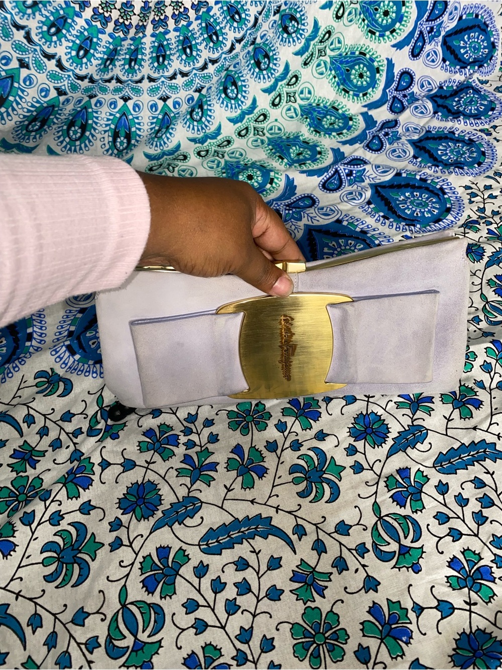 Vintage Salvatore Ferragamo Lavender Suede Bow Clutch